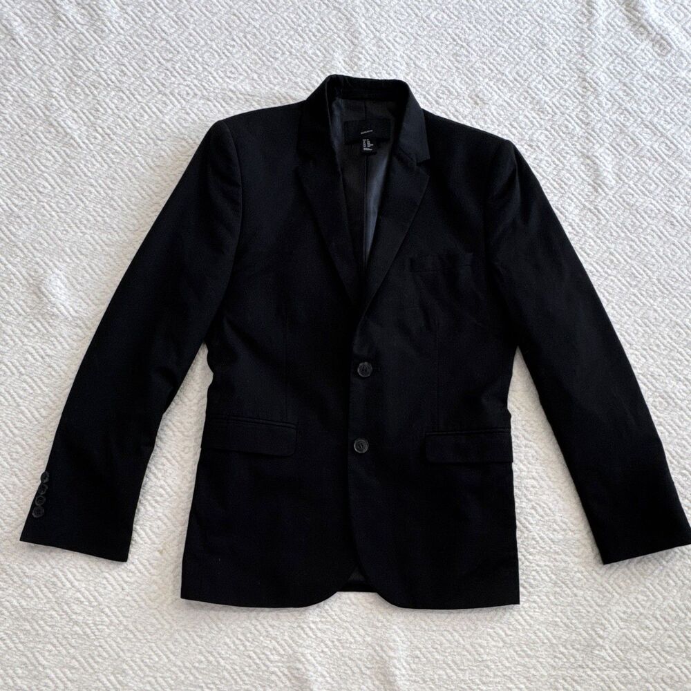 H&M Men’s Black Solid Regular Fit Notch Lapel 2-Button Blazer 34R